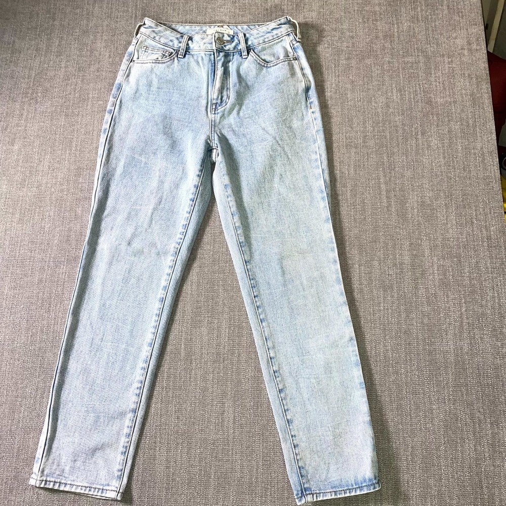 Pacsun Mom Jeans Womens 25 Light Blue Denim Whiskers Mid Rise Straight Leg